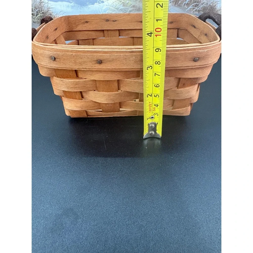 Longaberger 1989 Rectangular Woven Wood Basket with Leather Handles Dresden Ohio